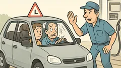 Vic: Avtošolski avto prileti na črpalko