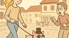 Vic: Blondinka sprehaja prašička na vrvici